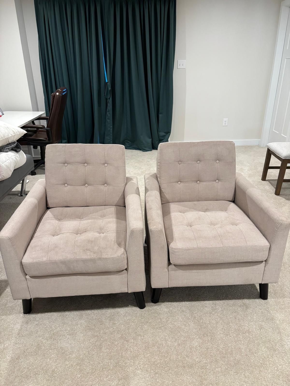 Set of 29” wide tufted linen armchair (chairs)