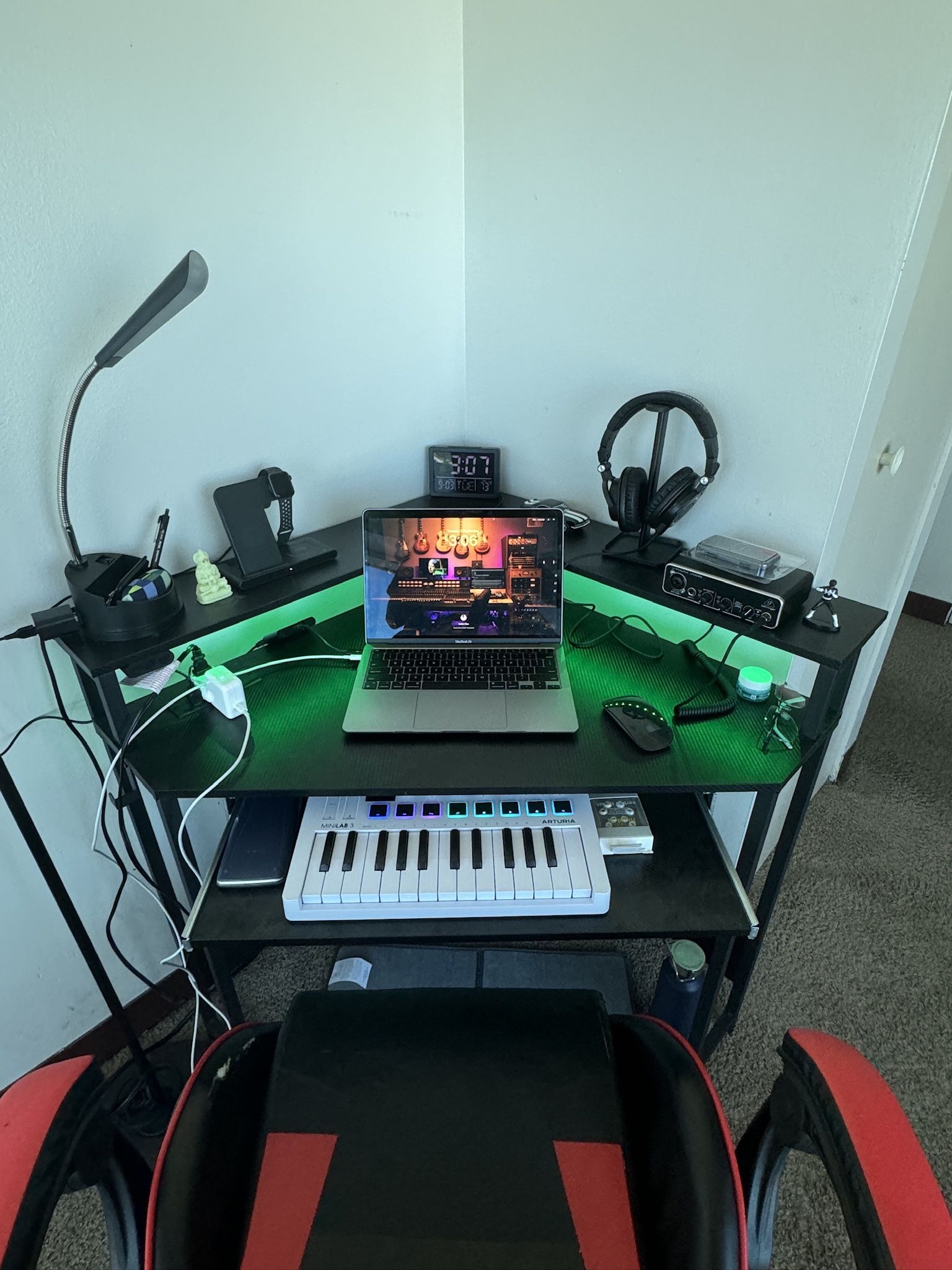 Corner Computer Table With LED and Inbuilt Plug