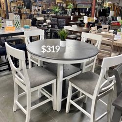 5-pc Round Counter Height Dining Set Two Tone Grey & White