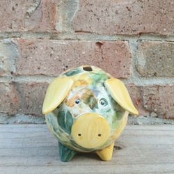 Vintage Jersey Pottery Hand Painted Pig Piggy Bank 