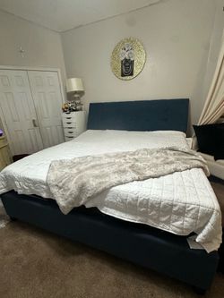 Like new Temperpedic bed twin xl with remotes like new & Blue king headboard and side rails