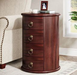 BRAND NEW – Round Solid Wood End Table with 4 Drawers