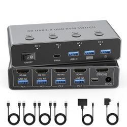 5G USB3.0 HDMI KVM Switch 4 Computers Share 1 sc, KVM Switches 4 Port with 3 USB 3.0 and 1 USB C Ports Share scr Keyboard Mouse Printer, with EDID Ada