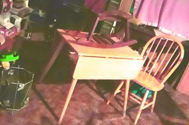 Wood table with one chair