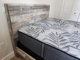 Queen bed frame, box, mattress
