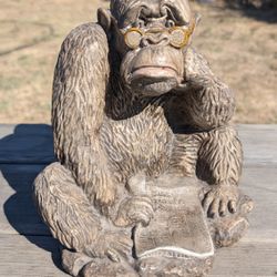 Vintage 1978 World Handicrafts Ceramic Gorilla Reading Wall Street Journal Statue

