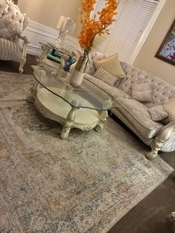 Ornate White Glass Top Coffee Table