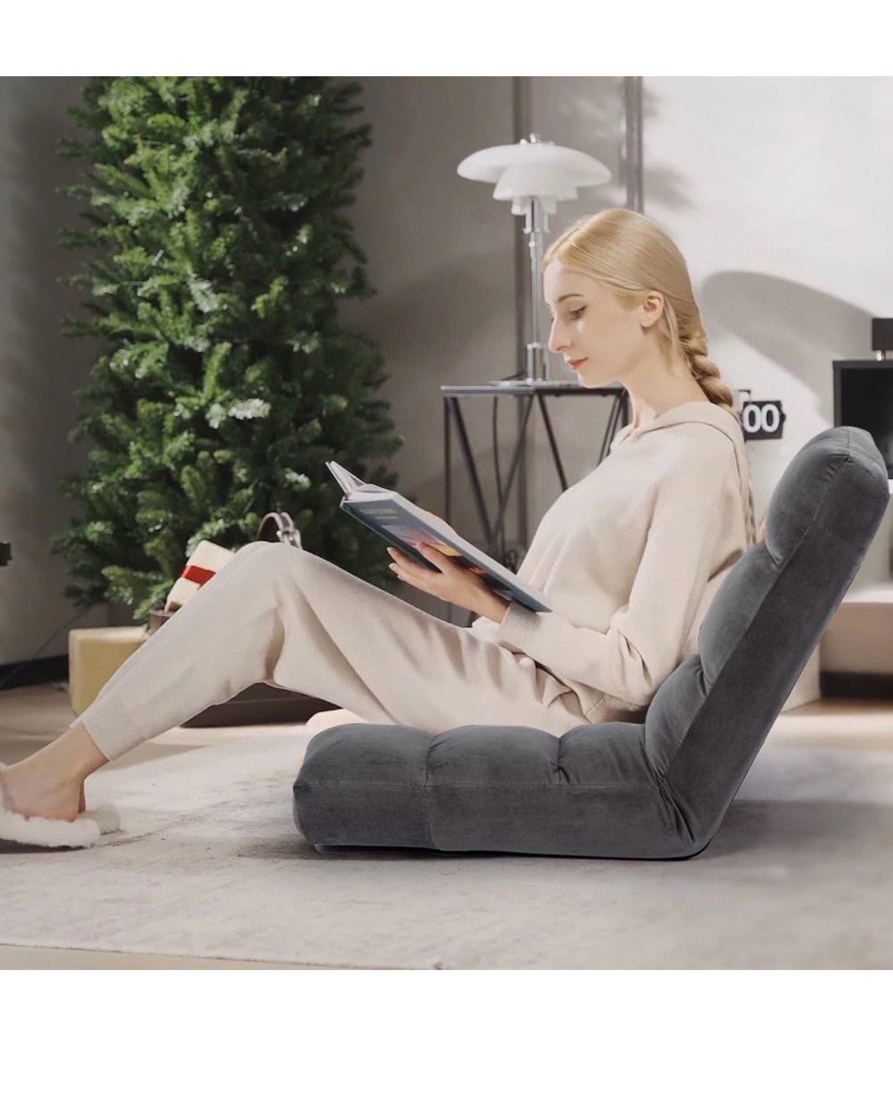 Floor Chair, 24 inches Wide Oversized Velvet Armless Lay Flat Floor seat Padded Meditation Chair with 6 Adjustable Position Ergonomic Comfor