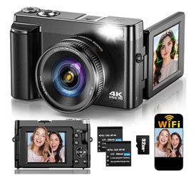 4K Digital Camera for Photography Autofocus, Upgraded 64MP WiFi Vlogging Camera for YouTube with 3" 180° Flip Screen, 16X Zoom, Compact Travel Cameras