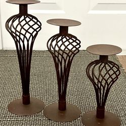 Brown Wrought Iron Candle Holders Pillars