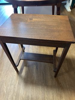 Antique Oak Side Table with Lower Shelf