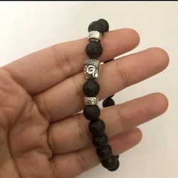 Black Lava Beads Buddha Bracelet