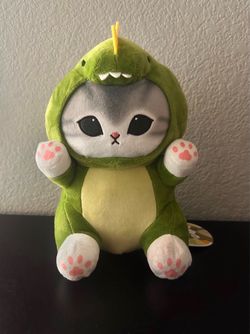 11" Mofusand Grey Cat In Green Kaiju Costume Plush