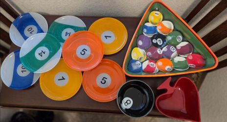 NEW Clay Art Rack 'Em Up Pool Ball Ceramic Serving Bowl Set