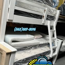 Twin Full White Bunk Bed With Mattresses Colchones Camas Nuevas 