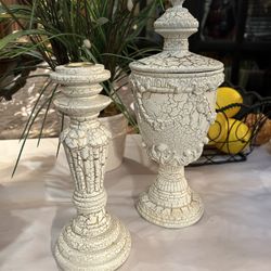 Distressed Weathered Look Urn And Candle Holder