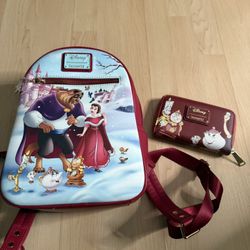 Beauty and the Beast Loungefly Backpack and Wallet 