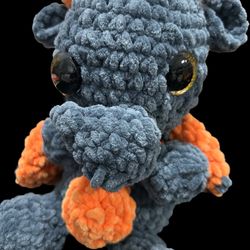 Crocheted Gray and Orange Dragon