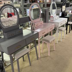 Vanity Dresser with Mirror and Stool