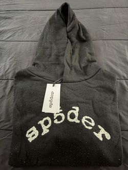 Sp5der Black Rhinestone Hoodie with Tags Size M