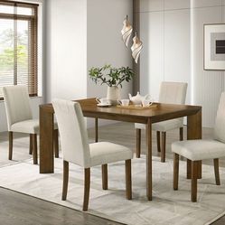 Table 59.1"W X 35.4"D X 29.5"H Brown and beige 5 piece dining set brand new in box firm price $480