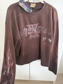 Palm Hills Women’s Vintage Graphic Cropped Long Sleeve – Brown – Size S – New with Tags