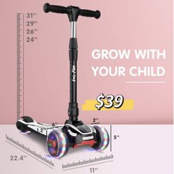 😀 LOL-FUN Toddler Scooter for Kids Ages 3-12 Years Old Boy Girl with 3 Wheel LED Lights, Extra-Wide Childrens Foldable Kick Scooter Kids Ages 3-5 wit