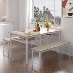 3 Pieces Farmhouse Kitchen Table Set w/2 Benches Home Dining Set
