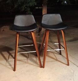 Set of 2 Modern Counter Height Stools Black and Wood