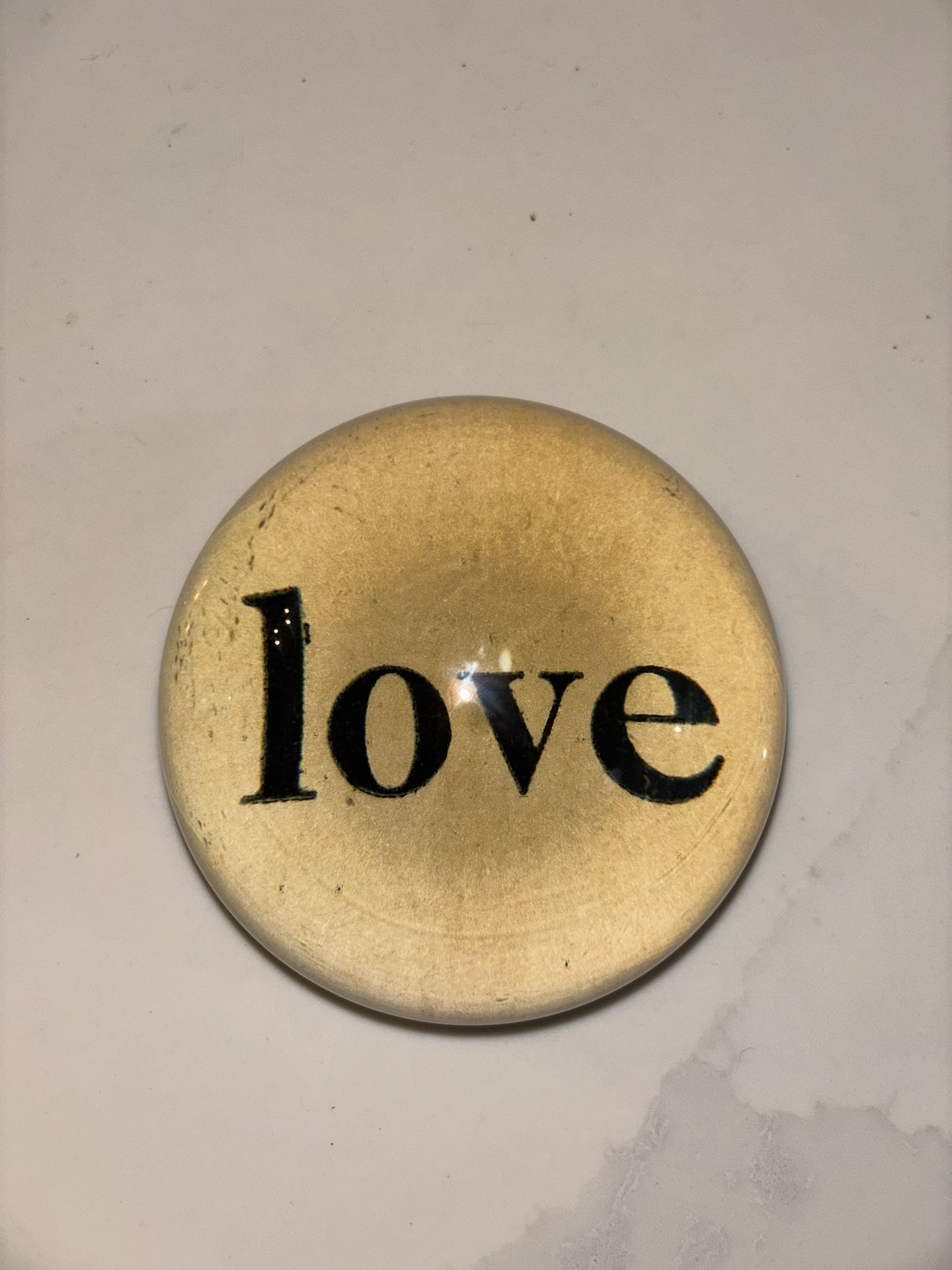 SIGNED John Derian LOVE Dome Paperweight Decoupage Art Glass