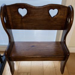 VINTAGE HANDMADE HEART SHAPE TODDLER WOODEN BENCH(23”HT.X21”W.X11”D)