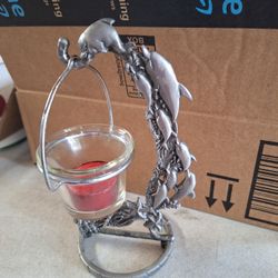 Dolphin Candle Holders Pewter