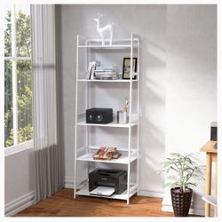 WTZ Bookshelf, White Book Shelf, Ladder Bookcase, 5 Tier Tall Book case for Bedroom, Living Room, Office, MC-508 (White)