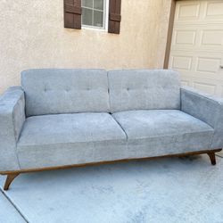 Mid Century Modern Couch, Real Wood, Grey