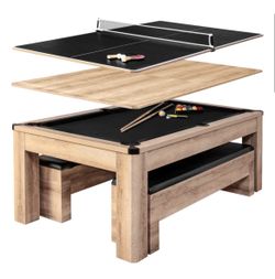 Pool table, dining and ping pong table. Color is black/dark espresso