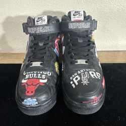 Size 9.5 - Nike Supreme x NBA x Air Force 1 07 Mid Black