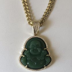 Green Buddha Miami Cuban Chain 14k Gold Filled Finish