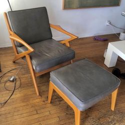 Leather Soto Chair and Ottoman + Goat Pelt