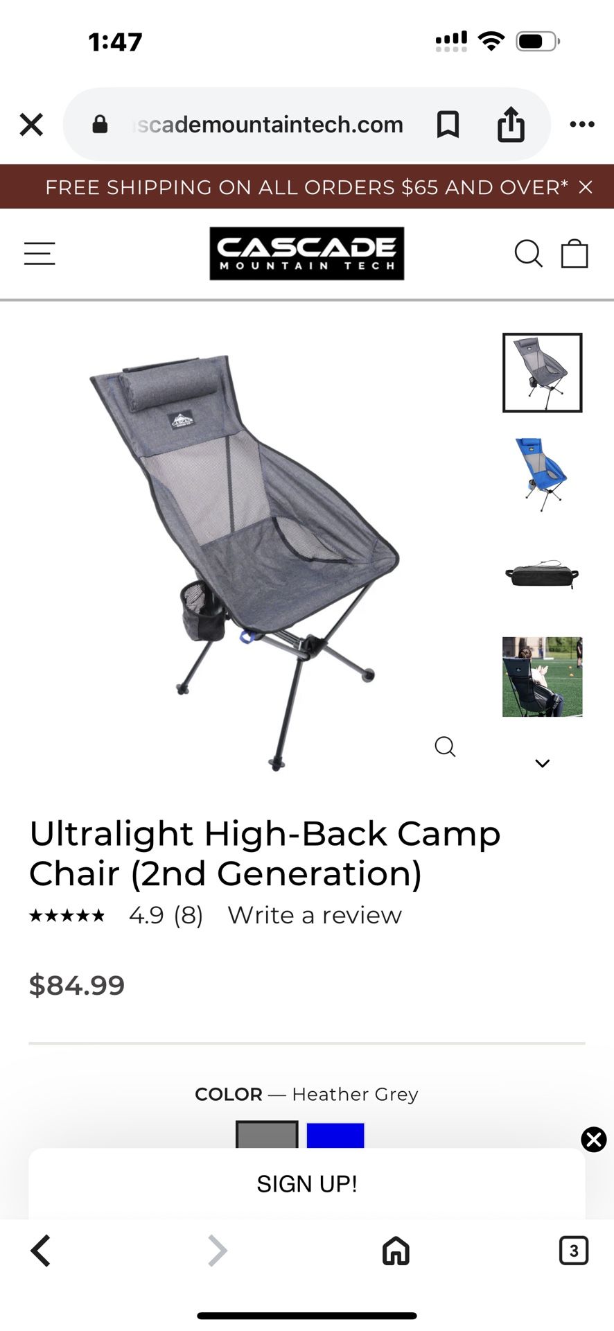 Cascade Mountain Tech Ultralight Packable High-Back Chair box.