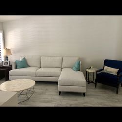 White Cream Sofa With Chaise Lounger - Gently Used