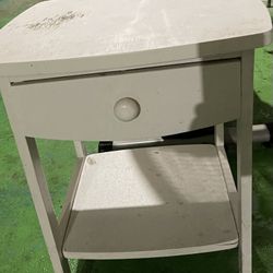 White Wooden Side Table / Nightstand w Drawer & Shelf 