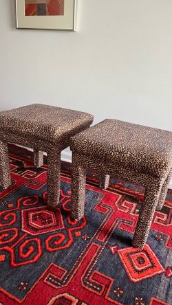 Pair of Leopard Print Upholstered Stools / Ottomans