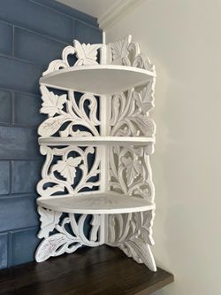 White wood corner table shelf