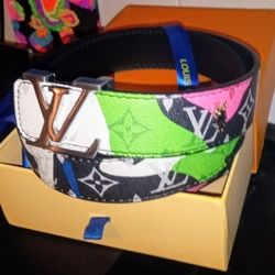 Like New Louis Vuitton Belt With The Silver Stud And A Silver Buckle Multicolor