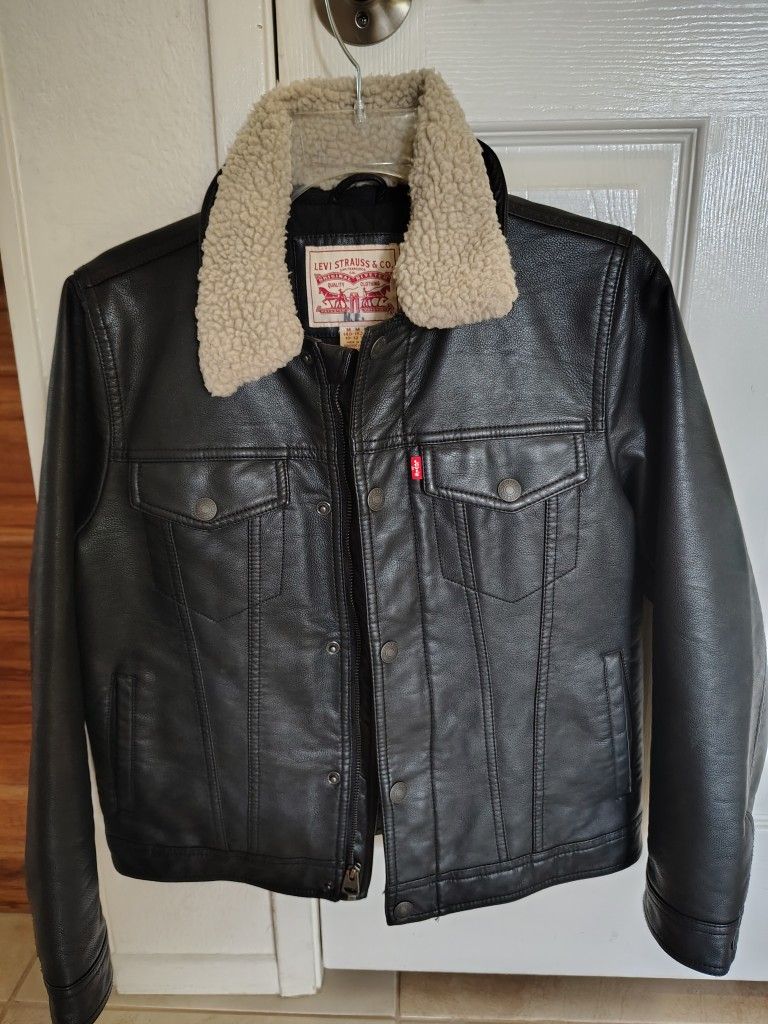 Levi's Boys Faux Leather Sherpa Collar Aviator Bomber Jacket