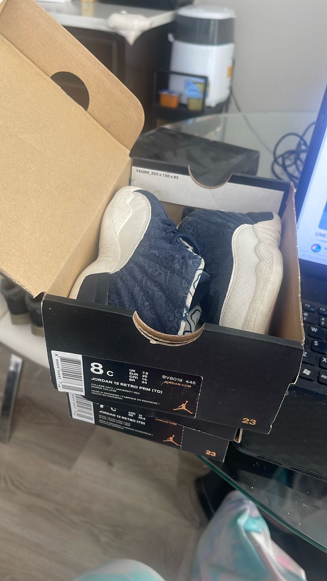 Jordan 12 Retro PRM (TD) College Navy Toddler Sneakers Size 8c