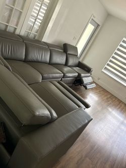 Gray Leather Sectional Sofa with Recliners