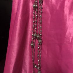 Long Silver Beaded necklace Vintage 