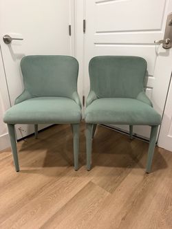 Set of 2 Sage Green Velvet Dining Chairs