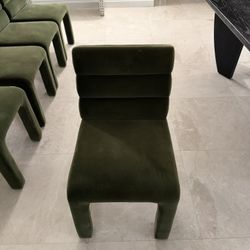 CB2 Green Velvet Dining Chairs – Set of 6 | Modern Sculptural Design